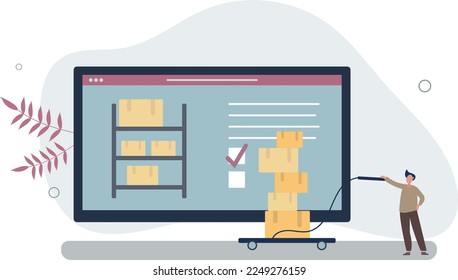 Inventory control and warehouse products remain check .Logistics management or distribution system with wireless software for boxes delivery.vector illustration.