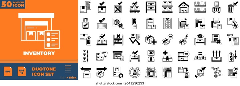 Inventory Duotone Editable Icons set. Vector illustration in modern thin duotone style of inventory icons: distribution, shipping, transportation, etc