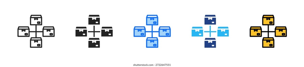 Conjunto de iconos de flujo de inventario Colección de estilos múltiples