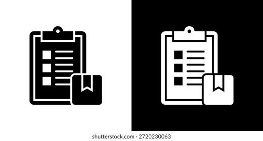 Icono de inventario relleno en blanco y negro.