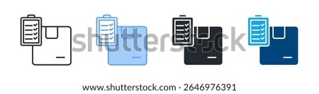 Inventory Icon Set Multiple Style. Designed In Outline, Blue, Glyph, Dual Tone