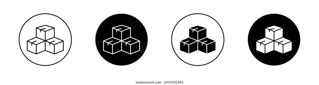 Inventory icon set. storage product box vector symbol. distribution inventory control sign in black filled and outlined style.