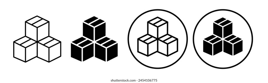 Conjunto de iconos de inventario. Símbolo de Vector de caja de producto de almacenamiento. Señal de control de inventario de distribución.