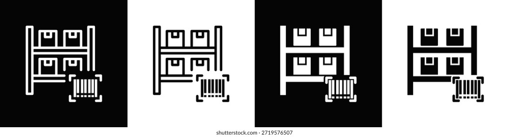 Conjunto de iconos de inventario estilo de fondo negro blanco