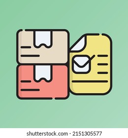 Inventory Icon Vector Illustration. Flat Outline Cartoon. Shopping and Ecommerce Icon Concept Isolated Premium Vector