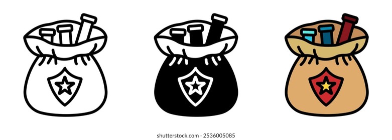 Inventory Icon, A virtual storage for carrying items, weapons, or power-ups collected throughout the game, essential for character progress.
