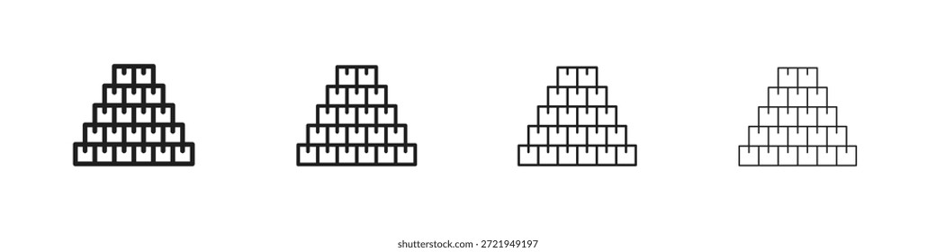 Os ícones de inventário delineiam o design de vetor preto. Linha com traçado editável.