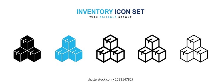 Inventory icons vector collection in black and blue colors on white background