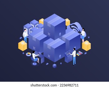 Inventory Isometric Dark Gradient Illustration. Suitable for Mobile App, Website, Banner, Diagrams, Infographics, and Other Graphic Assets.