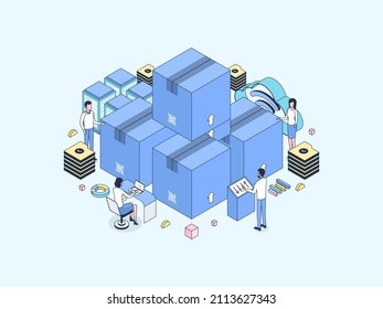 Inventory Isometric Illustration Lineal Color. Suitable for Mobile App, Website, Banner, Diagrams, Infographics, and Other Graphic Assets.