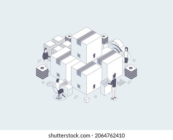 Inventory Isometric Illustration Lineal Gray. Suitable for Mobile App, Website, Banner, Diagrams, Infographics, and Other Graphic Assets.