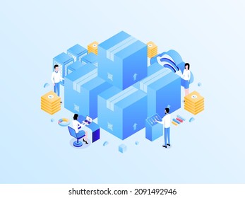 Inventory Isometric Light Gradient Illustration. Suitable for Mobile App, Website, Banner, Diagrams, Infographics, and Other Graphic Assets.