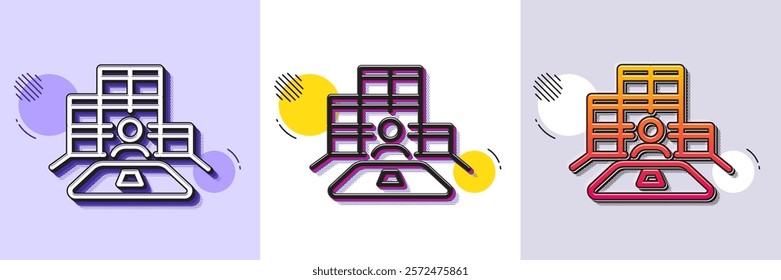 Inventory line icon. Halftone dotted pattern. Gradient icon with grain shadow. Warehouse manager sign. Wholesale boxes symbol. Line inventory icon. Various designs. Vector