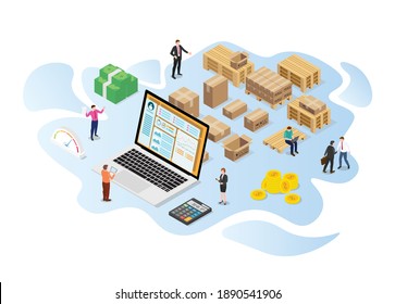 inventory or logistics optimization concept with modern isometric or 3d style