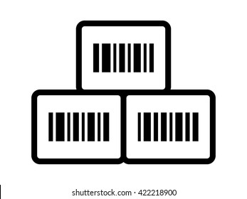 Inventory management boxes with barcode line vector icon for apps and websites