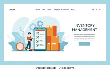 Inventory Management concept. Organized stock control and efficient resource tracking for streamlined operations. Reduced procurement costs. Flat vector illustration