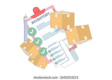 inventory management concept. warehouse management of incoming and outgoing goods. essential for supply chain optimization. Detailed inventory control. flat vector illustration.