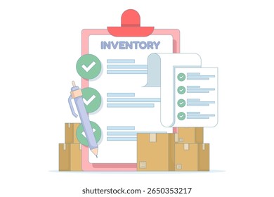 inventory management concept. warehouse management of incoming and outgoing goods. essential for supply chain optimization. Detailed inventory control. flat vector illustration.