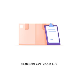 inventory management and inventory control. inventory reports. symbol of clipboard, box or package. 3D vector concept design and realistic. graphic element