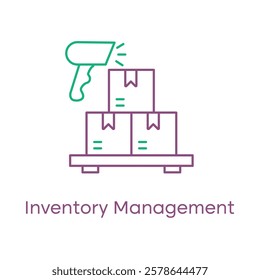 Inventory Management Icon – Boxes Stacked with a Barcode Scanner, Indicating Stock Monitoring.