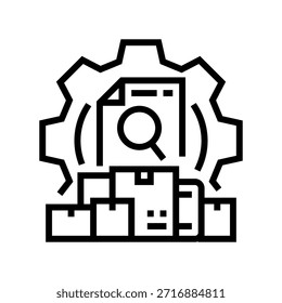 Icono de línea de gestión de inventario. Vector de gestión de inventario. Ilustración negra de contorno aislado