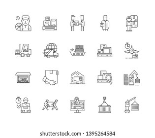 Inventory management line icons, signs, vector set, outline illustration concept 