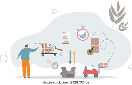 Inventory management and logistic work from warehouse . Stock supply and storage order effective planning for shipping .flat vector illustration.