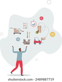 Inventory management and logistic work from warehouse . Stock supply and storage order effective planning for shipping .flat design.illustration with people.