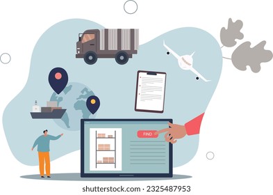 Inventory management with modern warehouse software.Digital app for stock analysis, supply and demand control.flat vector illustration.