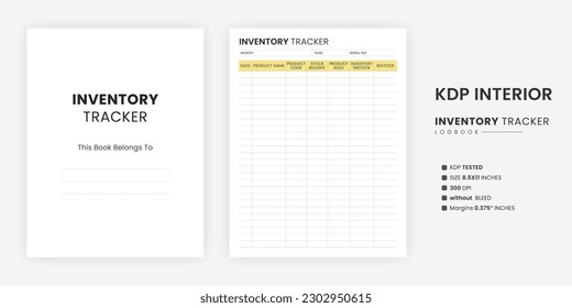 Inventory Management Tracker Logbook sheet Printable KDP Interior Template. A belongs to page Us letter size on white background Inventory Tracker page with the Kindle Direct Publishing.