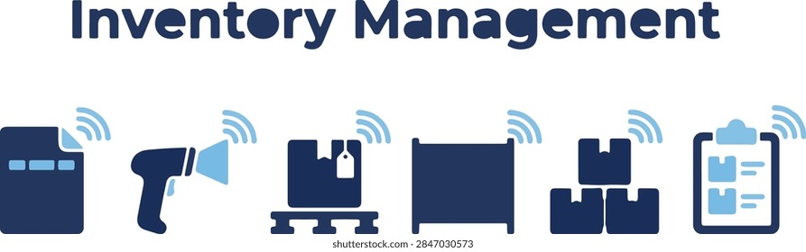 Inventory Management vector icon set, editable flat line icons collection