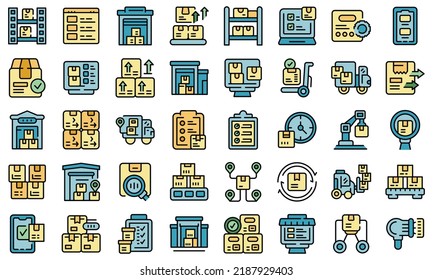 Los iconos de optimización de inventario establecen el vector de contorno. Administración de ubicaciones. Envío de entrega