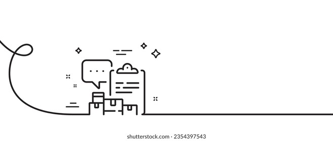 Inventory report line icon. Continuous one line with curl. Warehouse pallet sign. Wholesale goods symbol. Inventory report single outline ribbon. Loop curve pattern. Vector