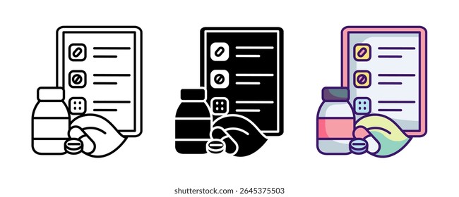 Inventory robot icon represented by drug tablet, leaf, drug Line, Filled, Color style.