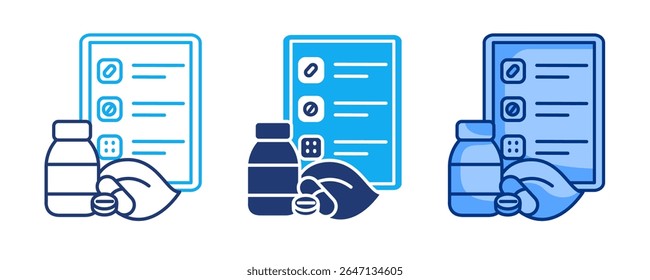 Ícone do robô de inventário representado por tablet droga, folha, droga Azul, Dualline, Dualtone estilo.