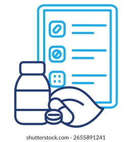 Inventory robot icon represented by drug tablet, leaf, drug Dual Line style.