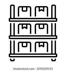 Inventory shelves with packaging boxes, line style icon