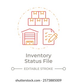 Inventory status file duo tone concept icon. Record of up to date manufacturing information. MRP input. Round two color outline illustration. Abstract vector design. Easy to use in article