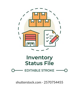 Inventory status file multi color concept icon. Record of up to date manufacturing information. MRP input. Round shape line illustration. Abstract idea. Graphic design. Easy to use in article