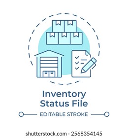 Inventory status file soft blue concept icon. Record of up to date manufacturing information. MRP input. Round shape line illustration. Abstract idea. Graphic design. Easy to use in article