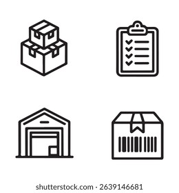 Inventory and Stock Management Icons Set. Simple Line Icons Representing Warehouse Operations

