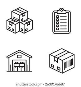 Inventory and Stock Management Icons Set. Simple Line Icons Representing Warehouse Operations
