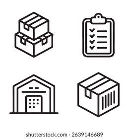 Inventory and Stock Management Icons Set. Simple Line Icons Representing Warehouse Operations

