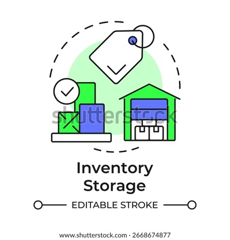 Inventory storage multi color concept icon. Warehouse conditions for goods. Step of supplies management process. Round shape line illustration. Abstract idea. Graphic design. Easy to use in article