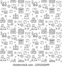 Inventory and Storage vector Logistics concept outline minimal seamless pattern or background 