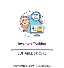 Inventory tracking concept icon. Warehouse management components. Ensuring that supply is available. Business idea thin line illustration. Vector isolated outline RGB color drawing. Editable stroke