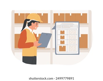 Inventory tracking isolated cartoon vector illustrations. Warehouse worker using inventory technologies, manager checks goods using tracking software and tablet, smart stock vector cartoon.