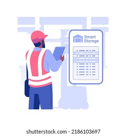 Inventory tracking isolated concept vector illustration. Warehouse worker with tablet checking goods in stock, wholesale idea, foreign trade, inventory tracking software vector concept.