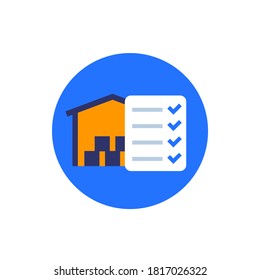 inventory, warehouse and checklist icon, flat vector