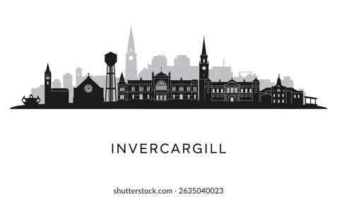 Invercargill city skyline silhouette with New Zealand.